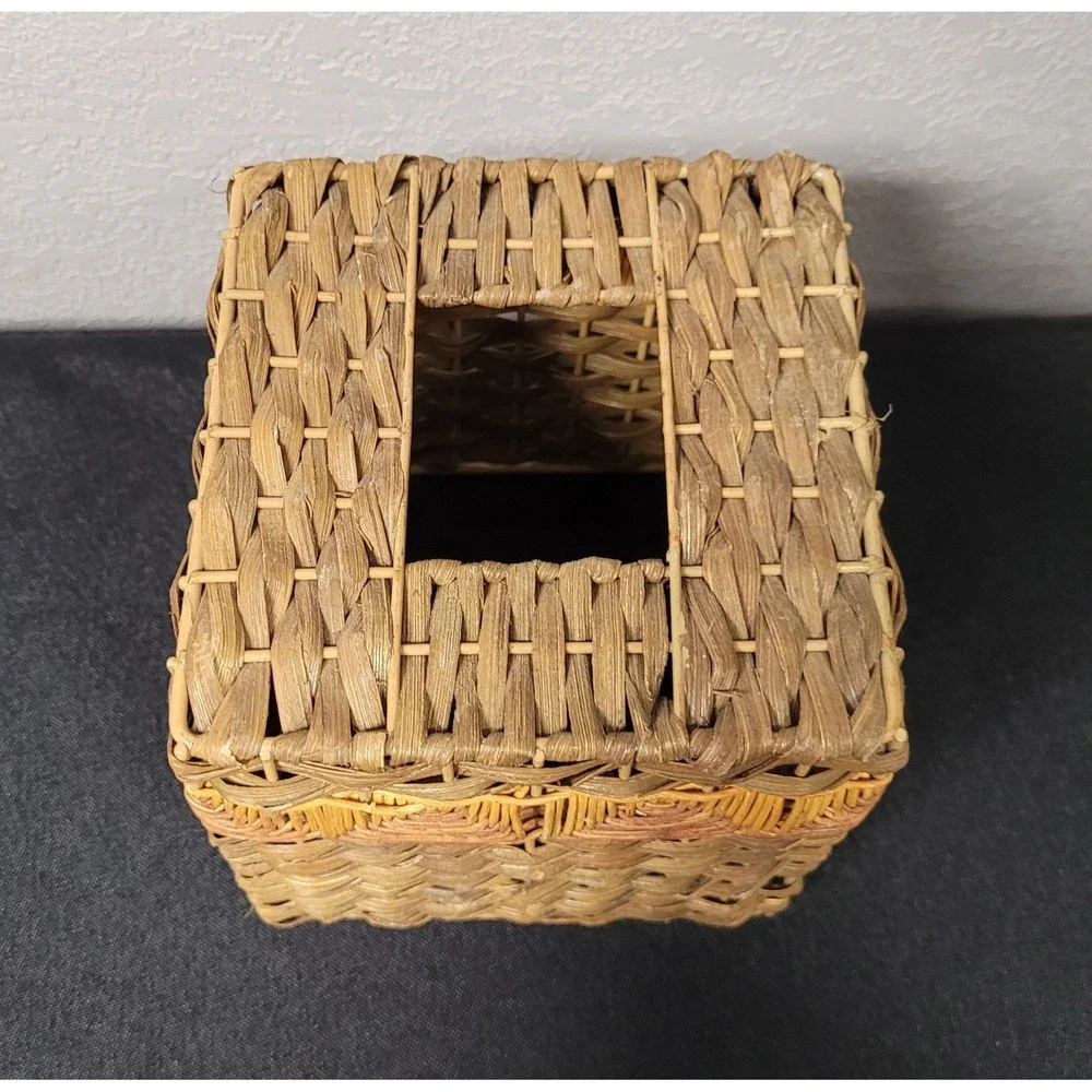 Decorative Woven Rattan or Wicker Square Tissue Box Cover